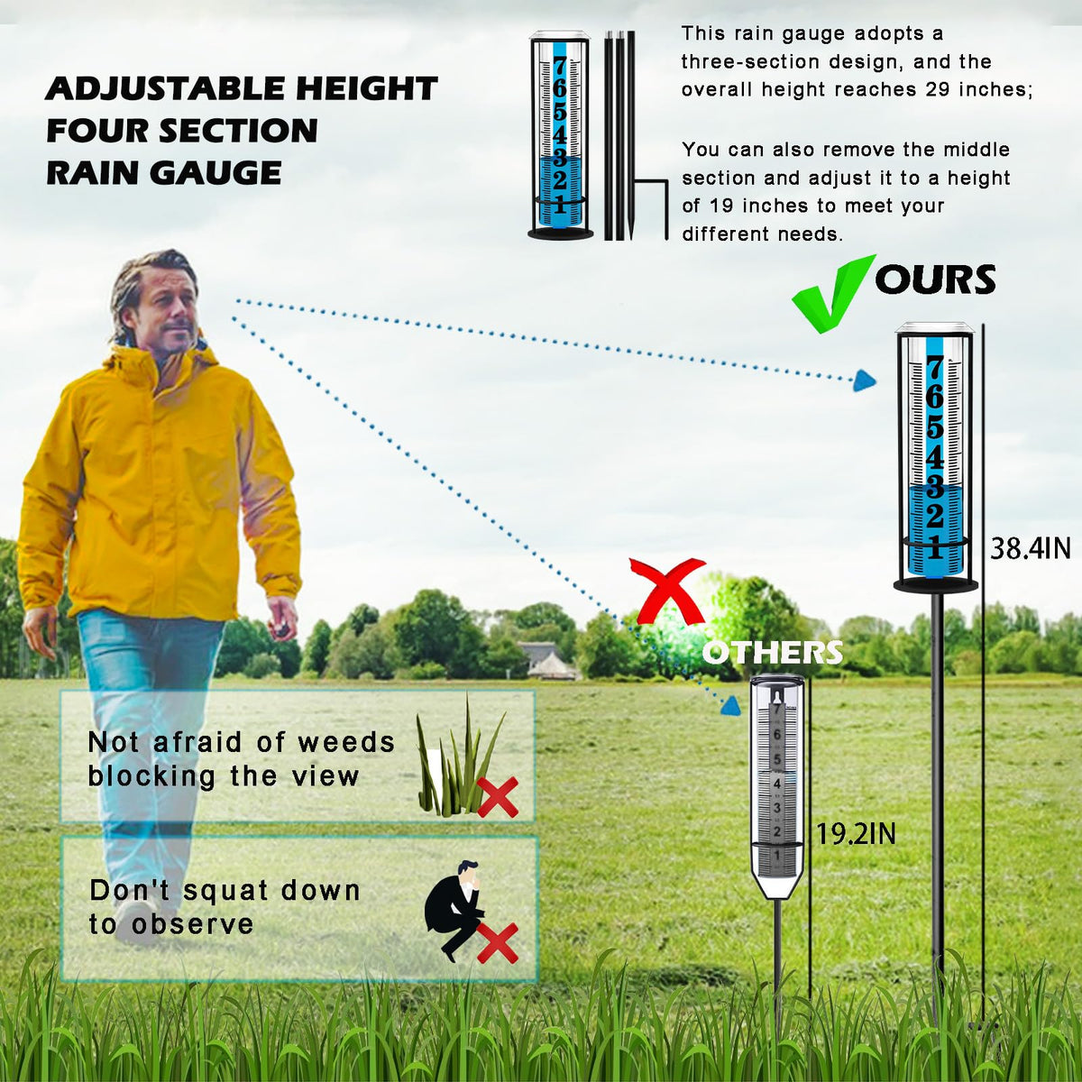 Asenron Rain Gauge Outdoor with detachable tube simplifies cleaning and maintenance after rainfall.
