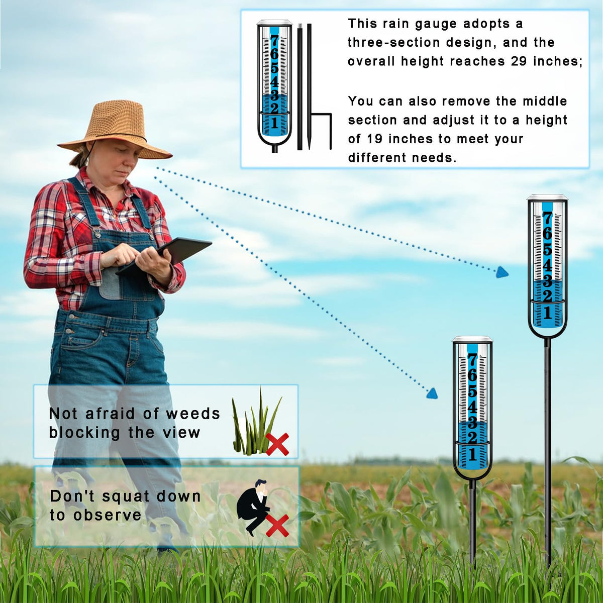 Asenron Rain Gauge Outdoor blue water improves visibility in direct sun.