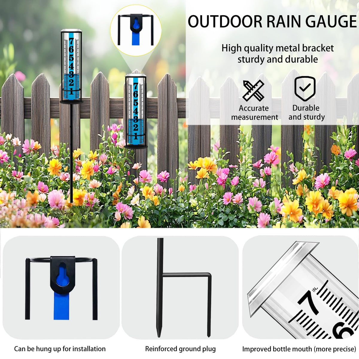Asenron Rain Gauge Outdoor decorative iron stake adds garden elegance while tracking rainfall.