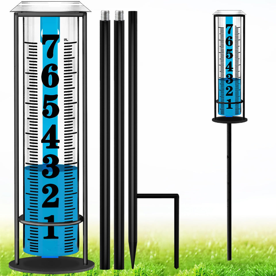 Asenron Rain Gauge Outdoor front view highlights four-section design for precise yard rainfall readings.