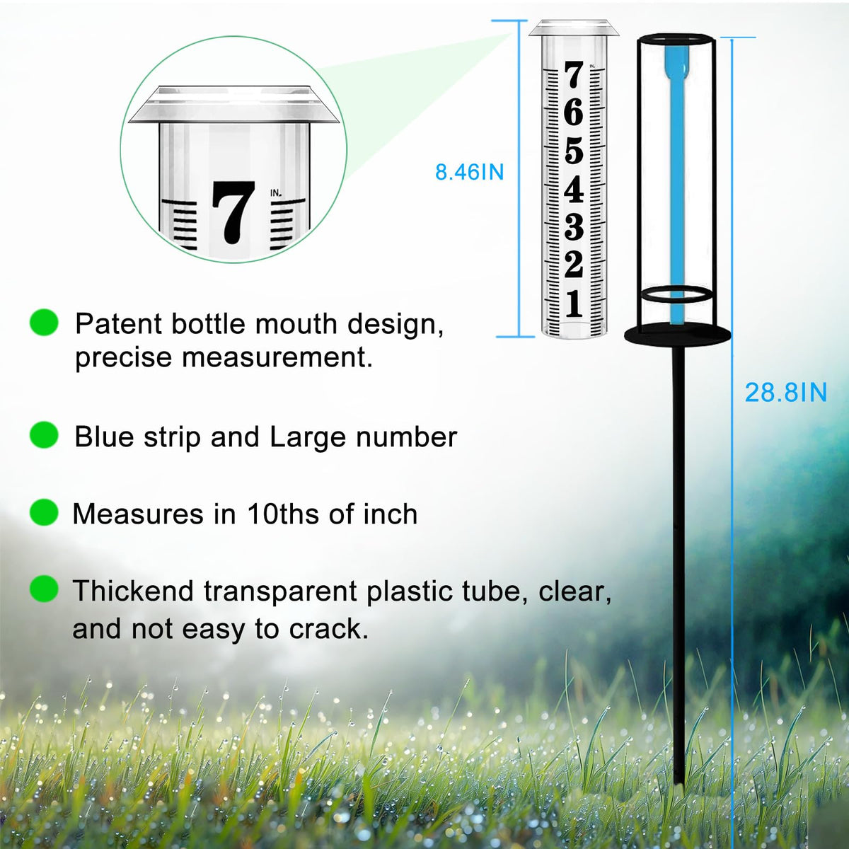 Asenron Rain Gauge Outdoor with blue contrast improves readability from a distance.