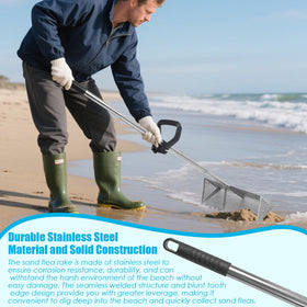 AshKiz Sand Flea Rake stainless steel body built for durability at the shoreline.