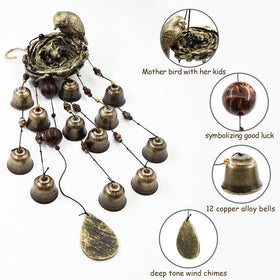 Askhald Bird Nest Wind Chimes with 12 bells add calm, soothing tones.