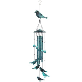 Askhald Bird Wind Chimes outdoors with six bells; gentle melodies for patio ambiance.