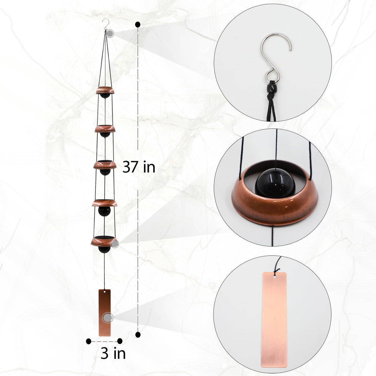 Askhald copper bell chimes shimmering in sunlight with deep resonance