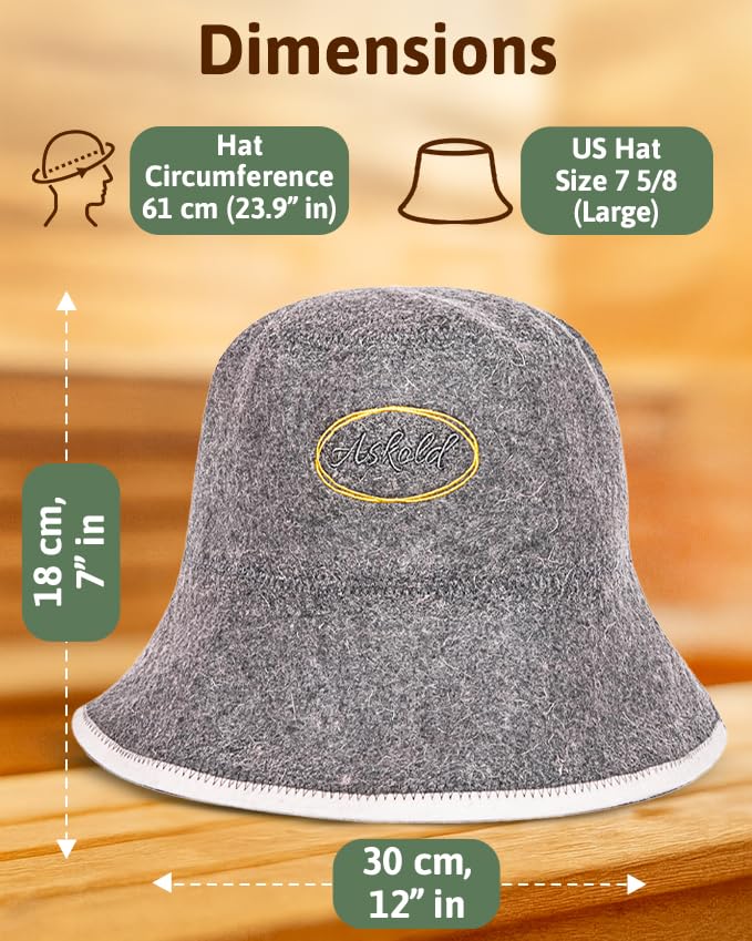 ASKOLD sauna hat gray close-up wool texture emphasizes natural insulation.