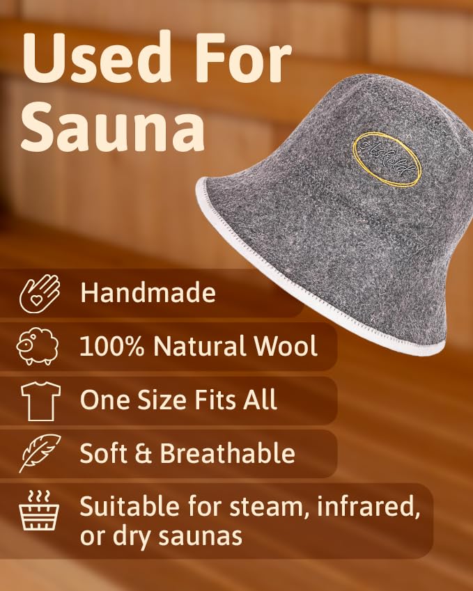 ASKOLD sauna hat gray side view shows natural wool texture for comfort.