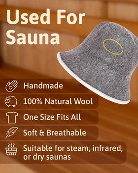 ASKOLD sauna hat gray side view shows natural wool texture for comfort.