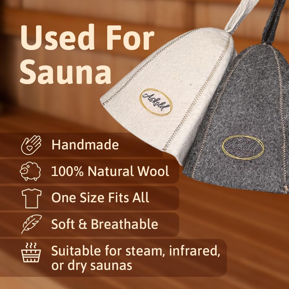 ASKOLD wool sauna hat grey keeps head cooler in sauna.