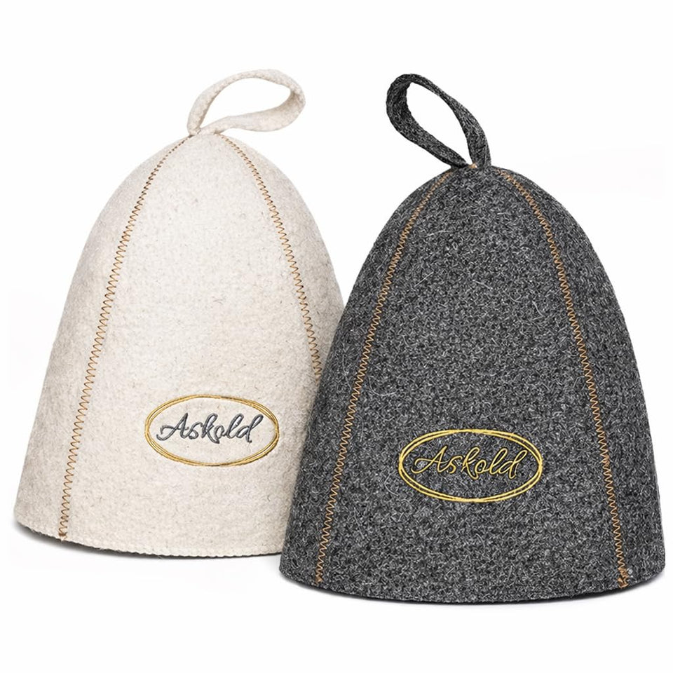 ASKOLD wool sauna hat white protects hair during heat sessions.
