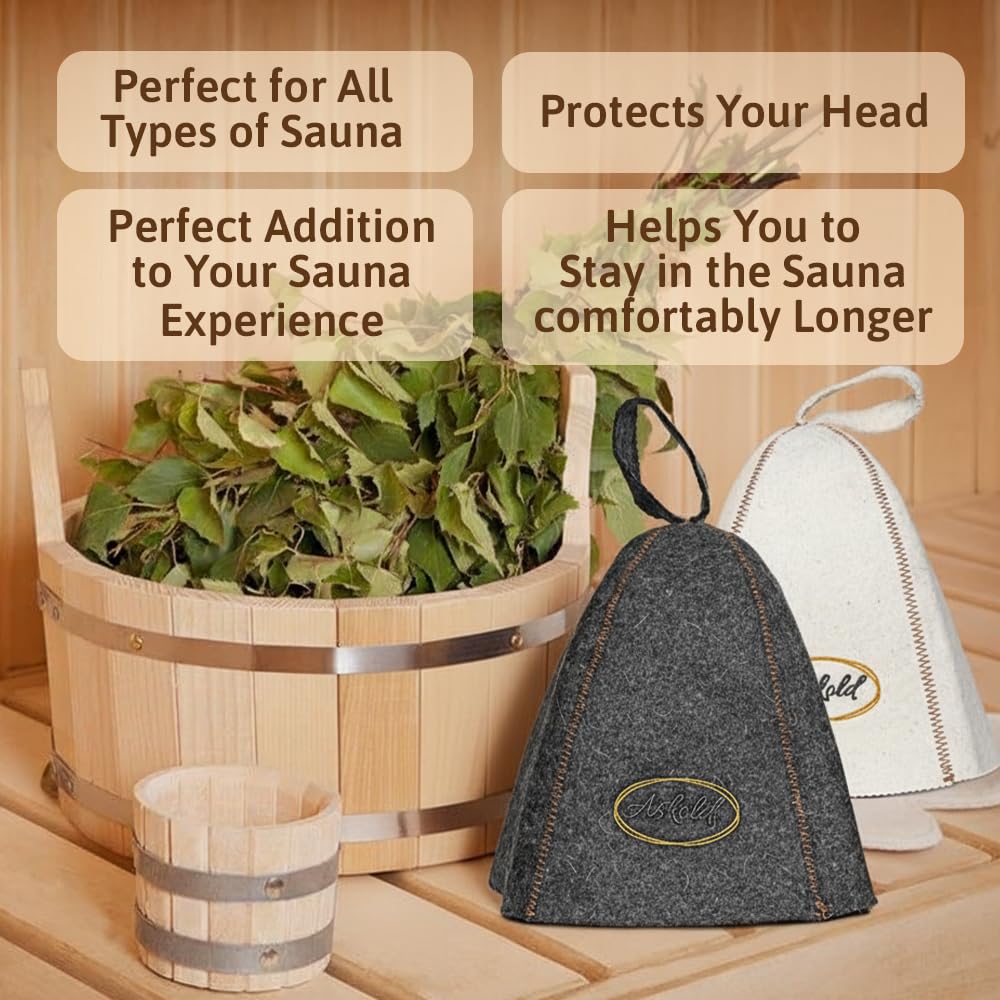ASKOLD wool sauna hat white and grey great decor.