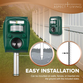 Aspect Living Solar Ultrasonic Repellent easy stake installation for yard setup