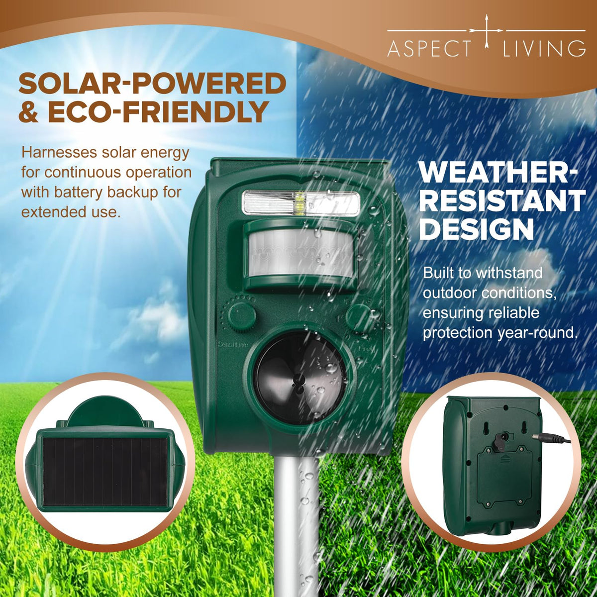 Aspect Living Solar Ultrasonic Repellent motion sensor for proactive protection
