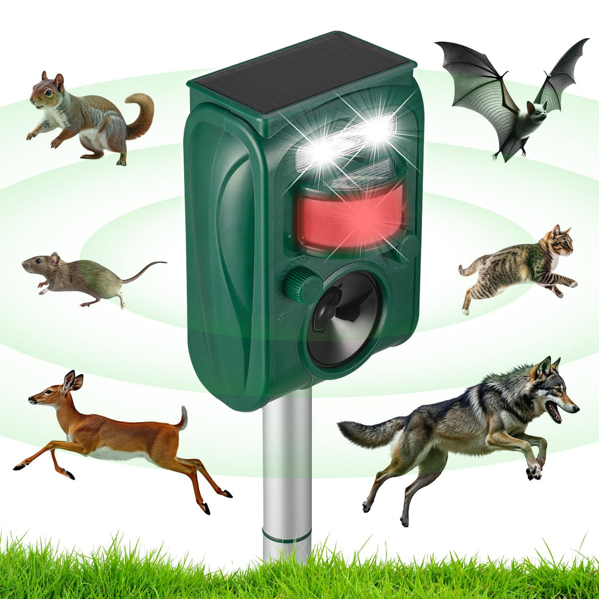 Aspect Living Solar Ultrasonic Outdoor Unit deters yard pests with motion activated deterrent