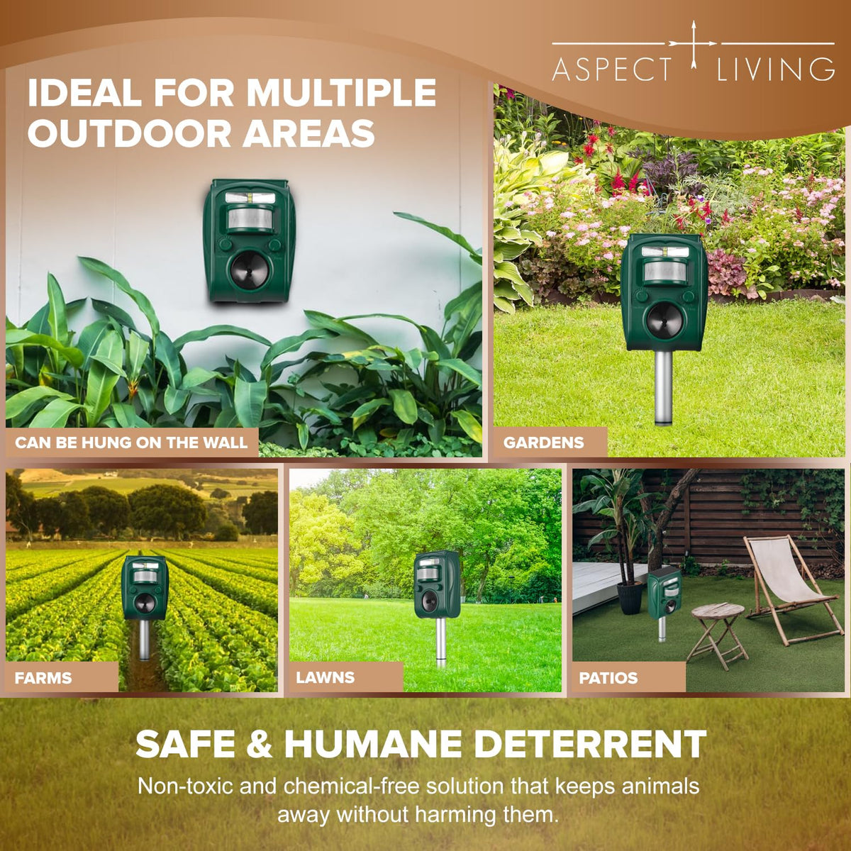 Aspect Living Solar Ultrasonic Repellent wall mount option saves space