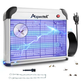 Aspectek 20W bug zapper front view with dual UV bulbs for broad insect attraction.