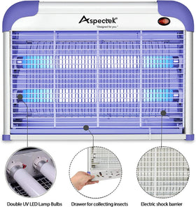 ASPECTEK 20W UV lamp image with 365nm glow attracting insects indoors