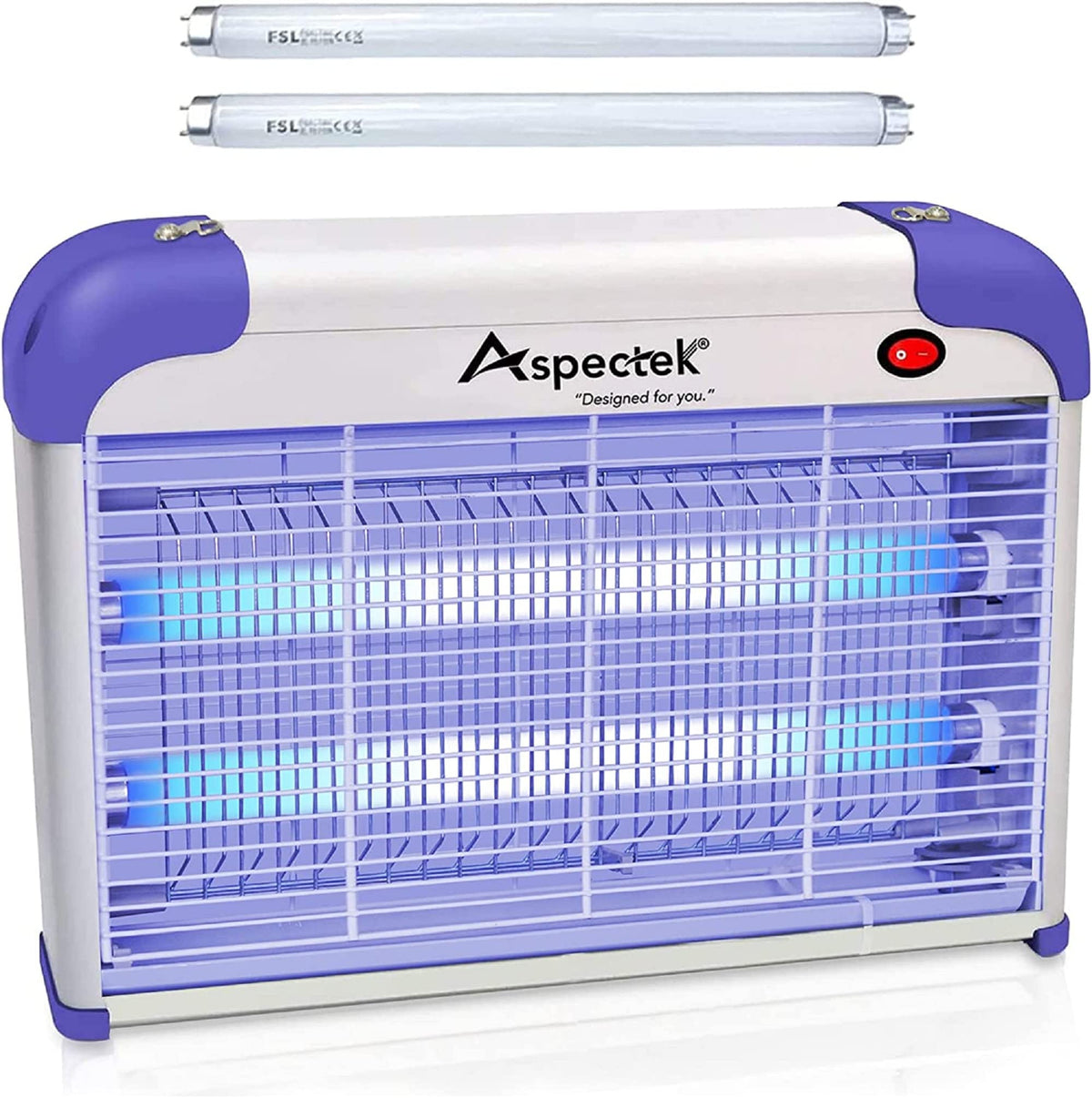 ASPECTEK 20W bug zapper front view showing dual-sided attraction for flying insects