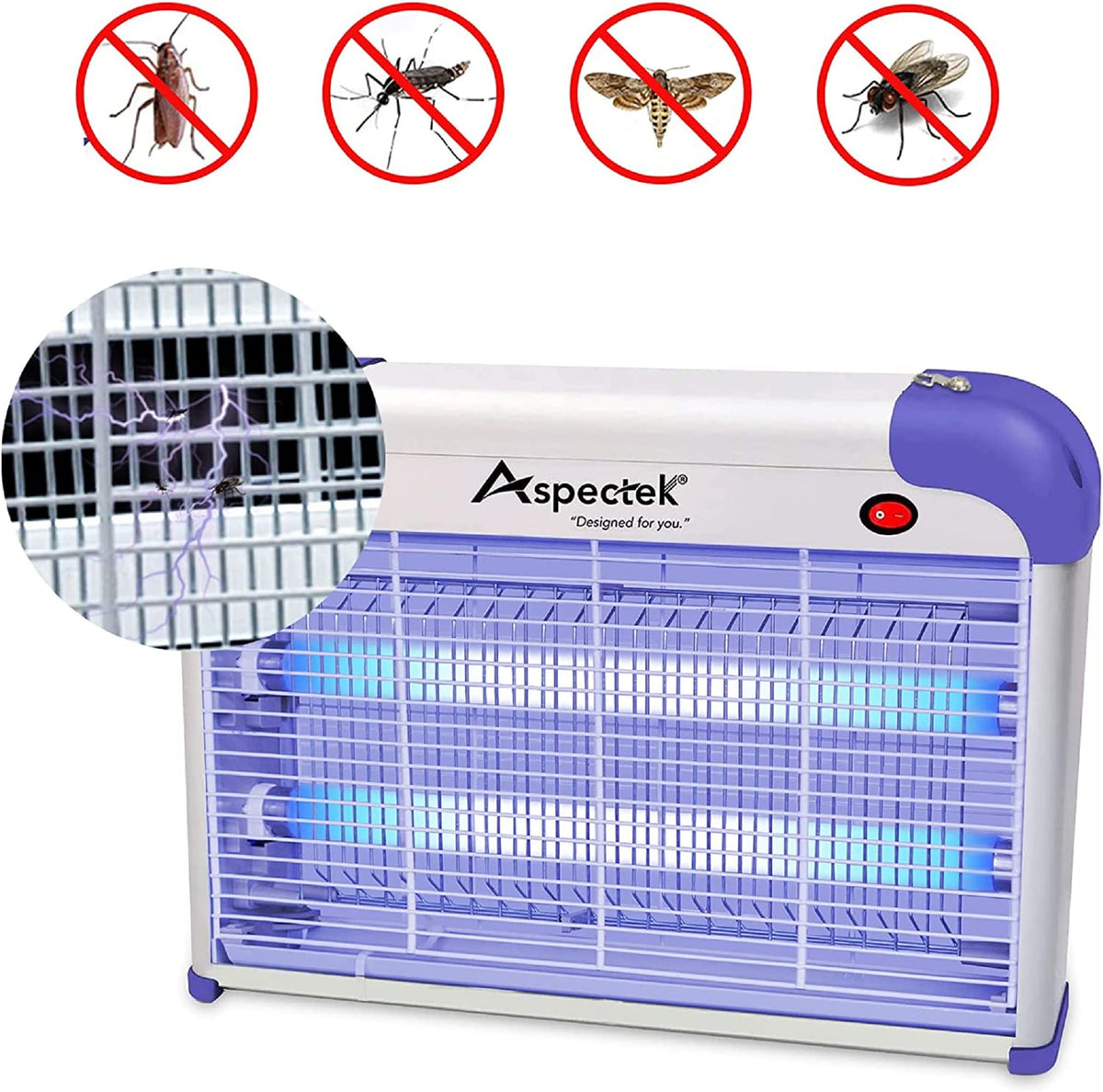 ASPECTEK 20W bug zapper side view highlighting compact footprint for small rooms