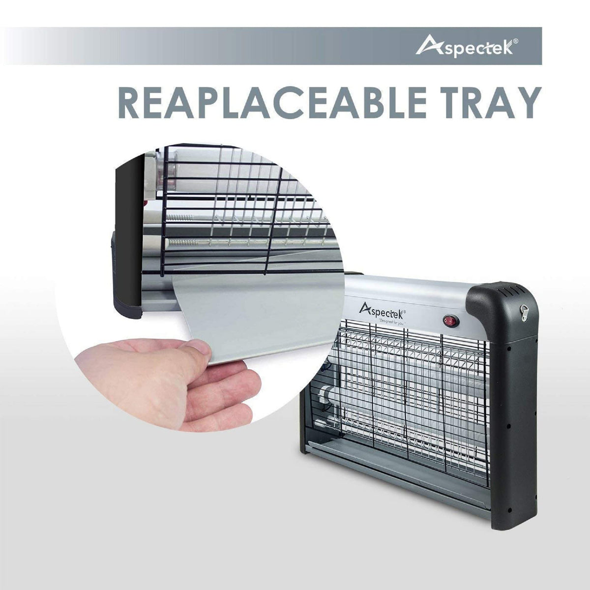 ASPECTEK Bug Zapper grid close-up showing high-voltage elimination