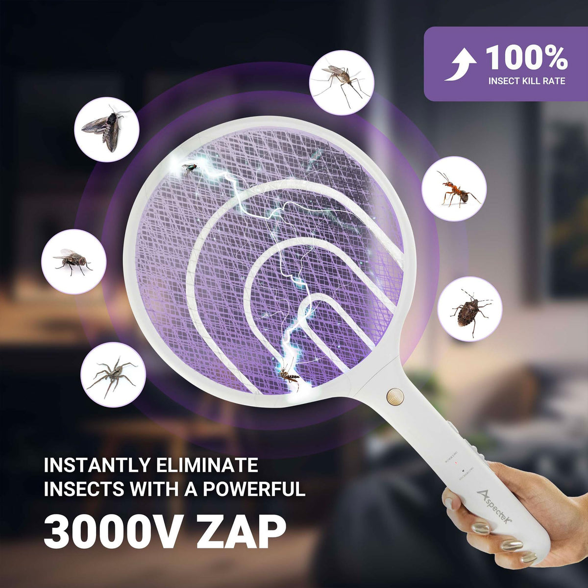 Aspectek rechargeable bug zapper with long-lasting battery life.