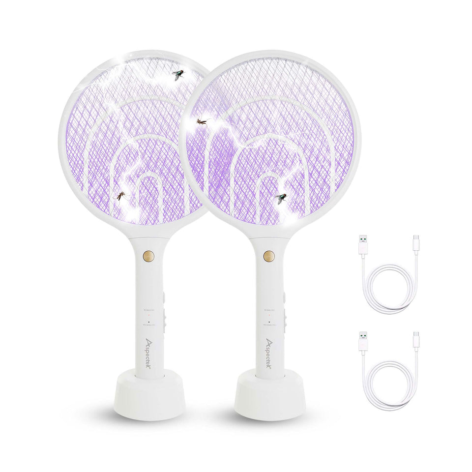 Aspectek two-pack electric fly swatter for cordless indoor bug control.