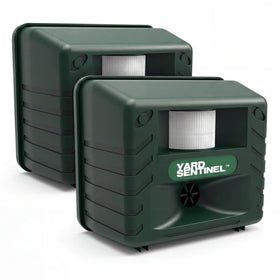 ASPECTEK Yard Sentinel 2Pack front view for outdoor pest deterrence in gardens.