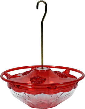 Aspects Mini HummBlossom feeder rose close-up shows vibrant color and nectar access.