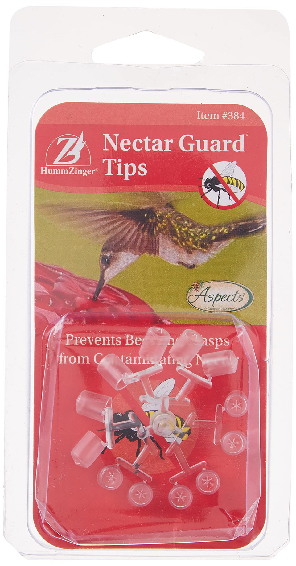 Aspects Nectar Guard Tips attached to a feeder port, blocking insects