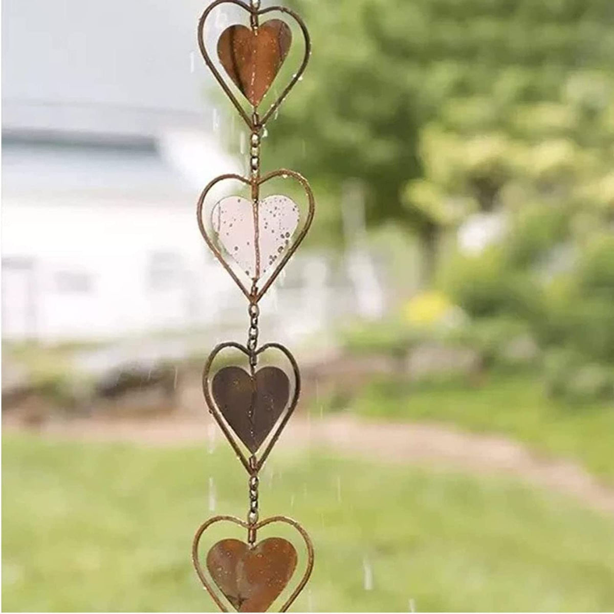 Asrnten convinced8 rain chain with brass finish enhances outdoor décor and guides rain gracefully.