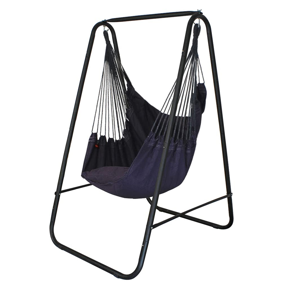 Asrnten YUCAN hammock stand in grey with chair, weather-ready outdoor lounging.