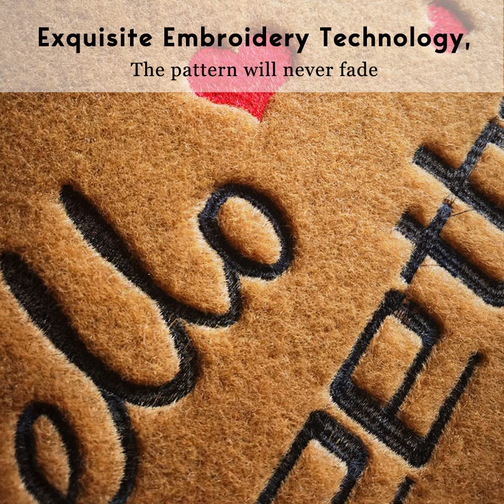Assaoy embroidered front door mat with humorous text welcomes guests.