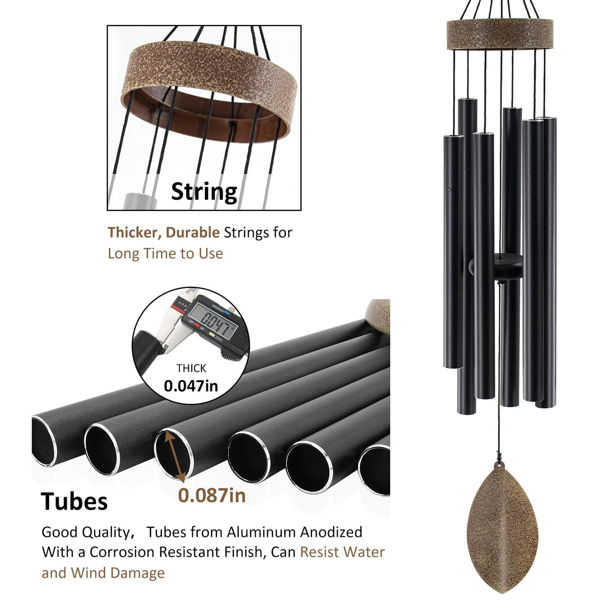 ASTARIN all-metal wind chime with powder-coated tubes withstands weather.