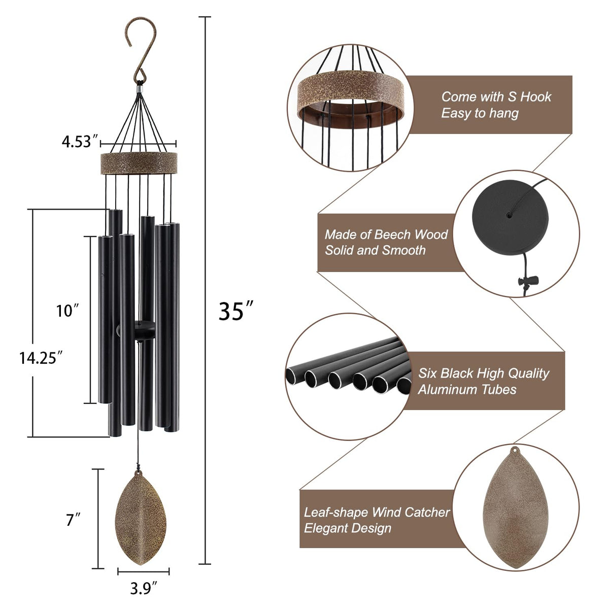 ASTARIN leaf-design wind chime adds visual interest to garden.