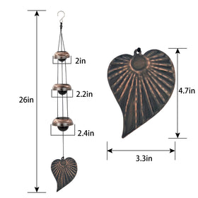 ASTARIN copper wind chime closeup reveals three bells and leaf motif.