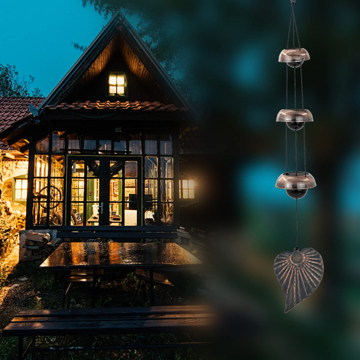 ASTARIN memorial wind chime in garden evokes peaceful remembrance.