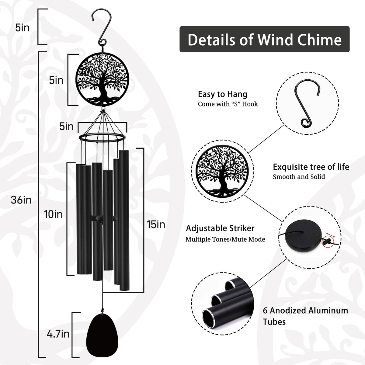 ASTARIN wind chime with tree topper design symbolizes family while adding gentle ambience