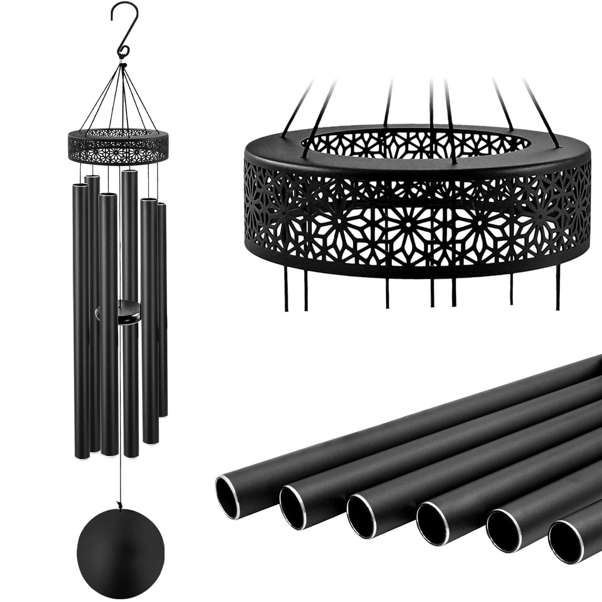 ASTARIN wind chimes dark wood top and nylon cord elevate outdoor gifting.