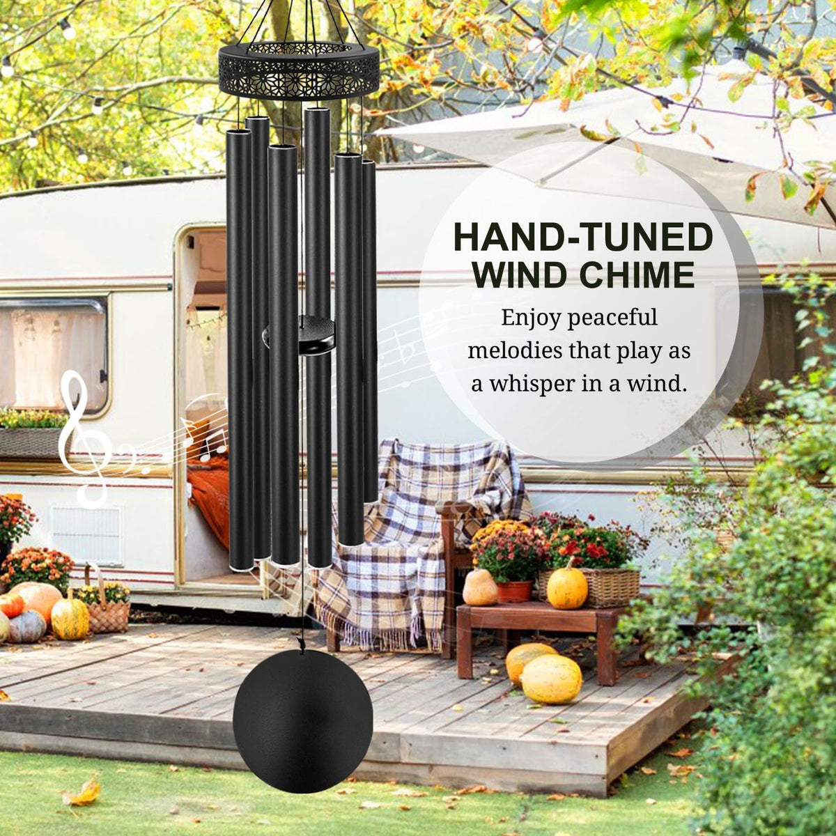 ASTARIN wind chimes in garden hanging, adding tranquil outdoor decor and sound.