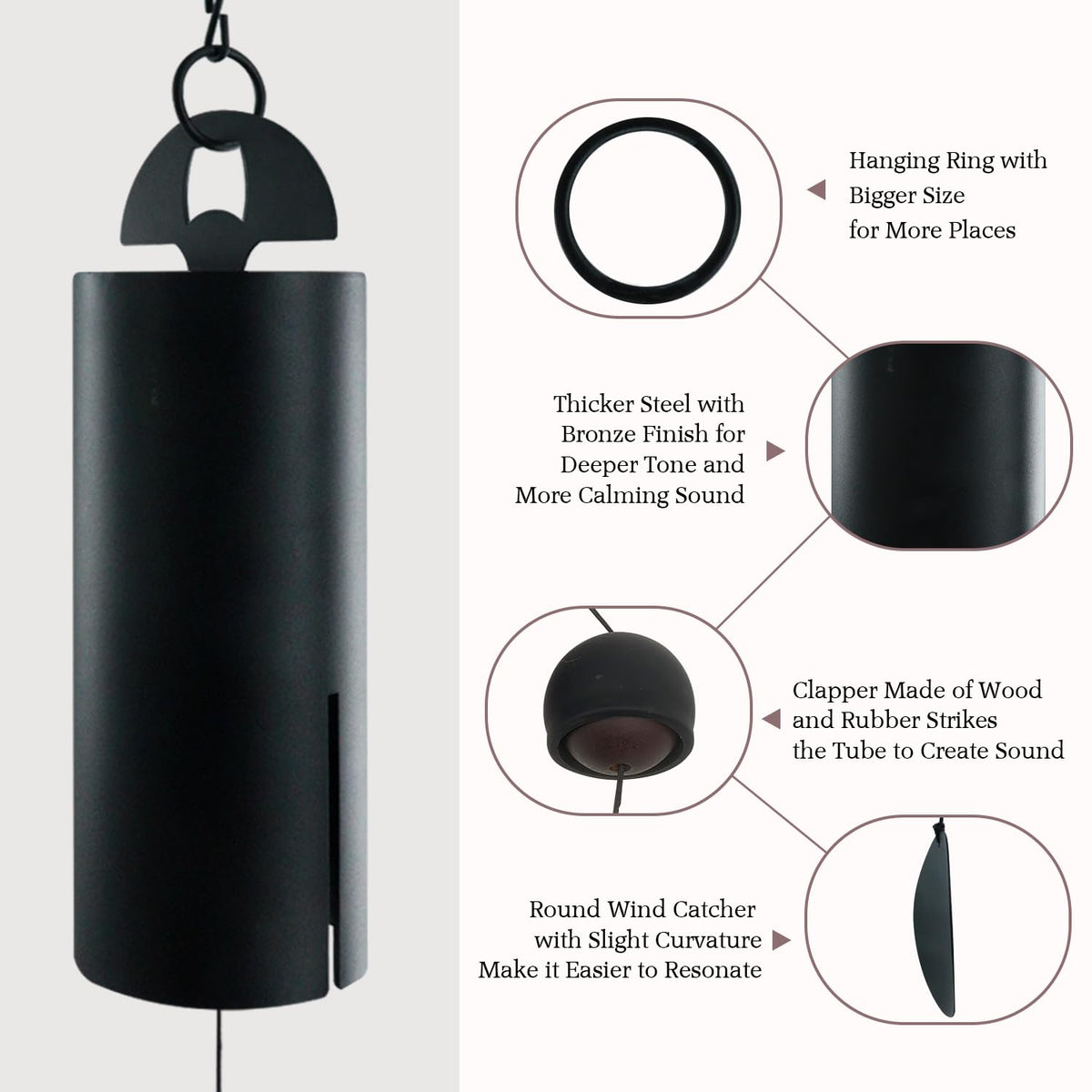 ASTARIN wind chimes on porch with curved wind catcher catching breeze.