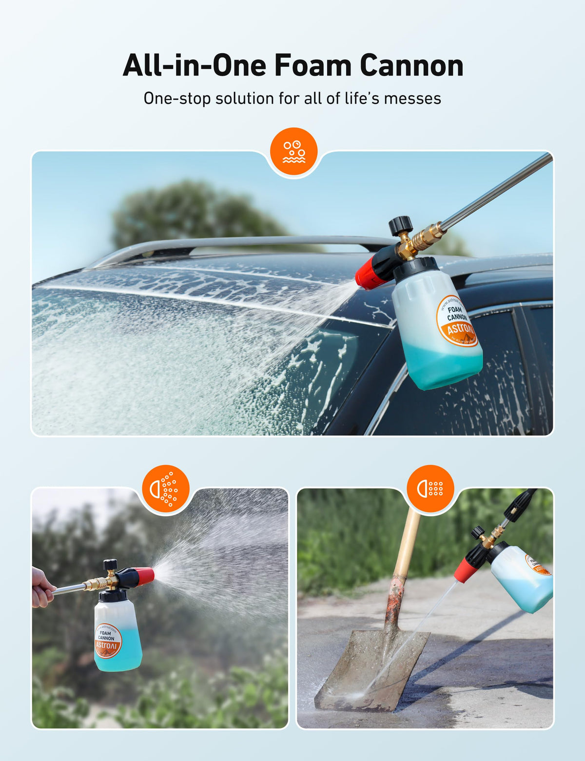 AstroAI foam cannon after-use cleaning and storage guidance.