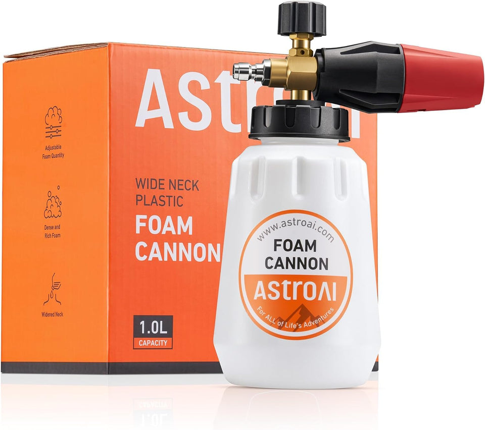 AstroAI foam cannon front view showing sturdy frame for car detailing.