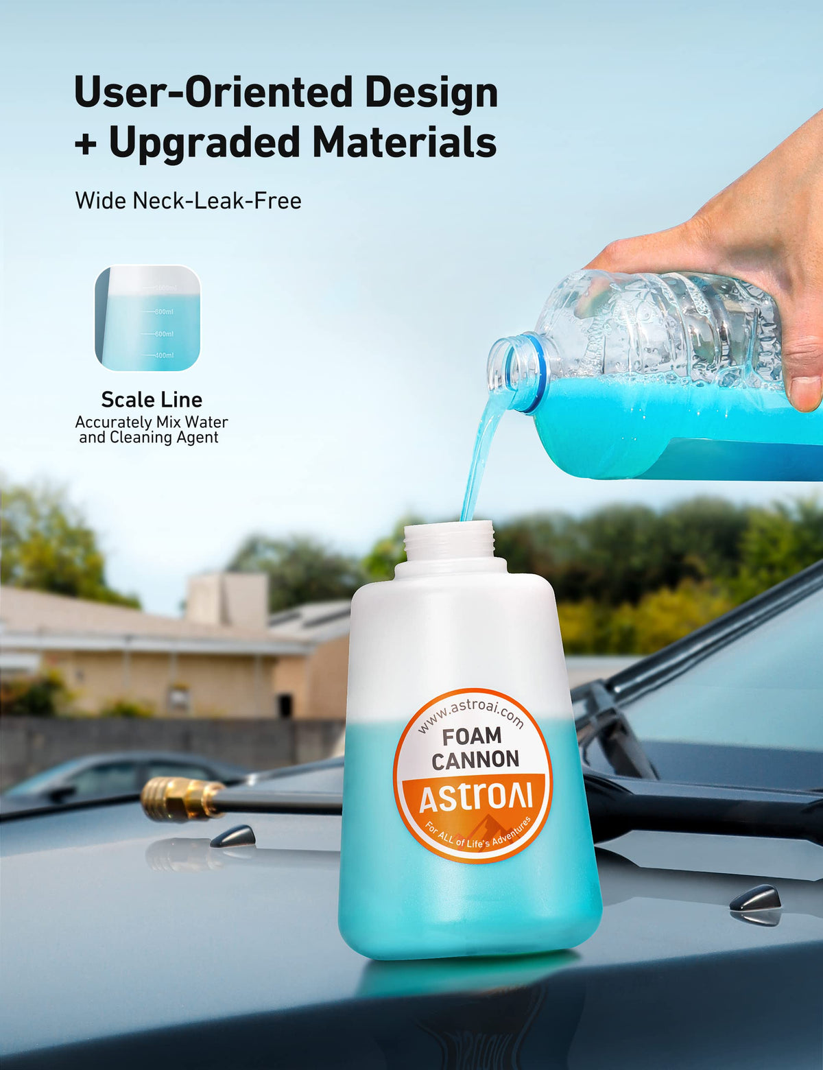 AstroAI foam cannon supports multi-surface cleaning including vehicles and drives.