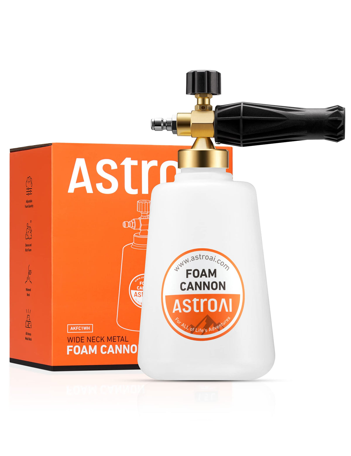 AstroAI foam cannon wide-neck bottle for easy soap filling and minimal waste.