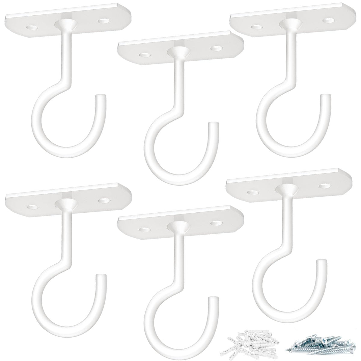 ASZUNE 6-pack white ceiling hooks ideal for versatile hanging of planters and decor.