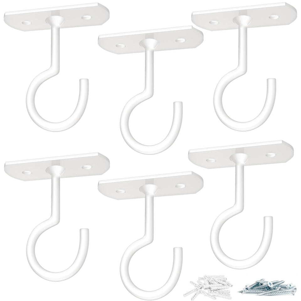ASZUNE 6-pack white ceiling hooks ideal for versatile hanging of planters and decor.