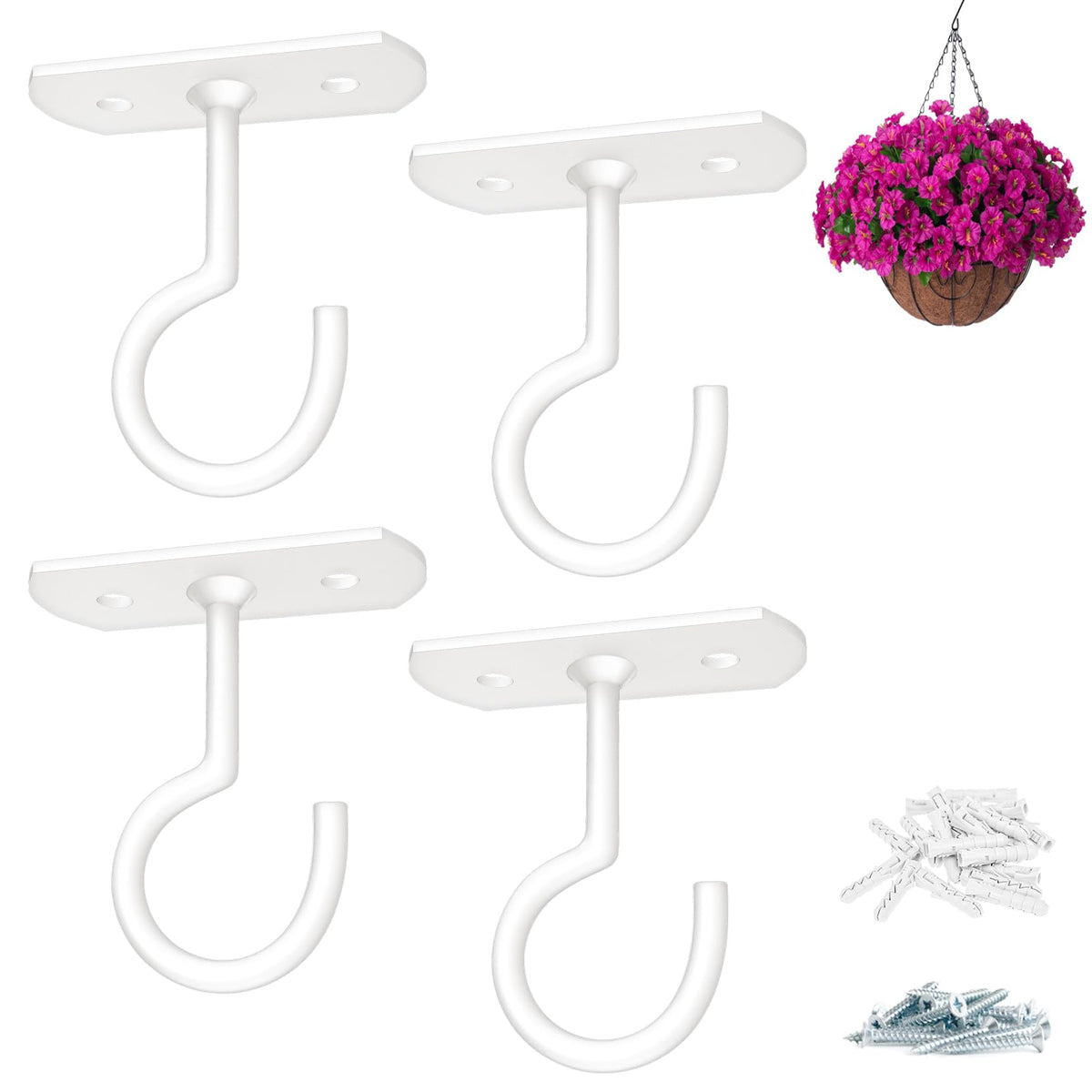 ASZUNE 2.5in ceiling hook white holding a plant securely.