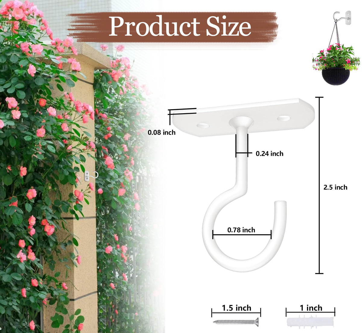 ASZUNE hook in white 2.5in for outdoor string lights.