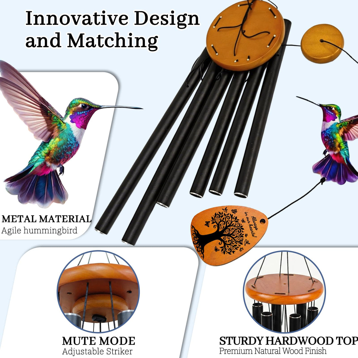 ATALOII wind chime top crafted from brown pine for durable outdoor display.