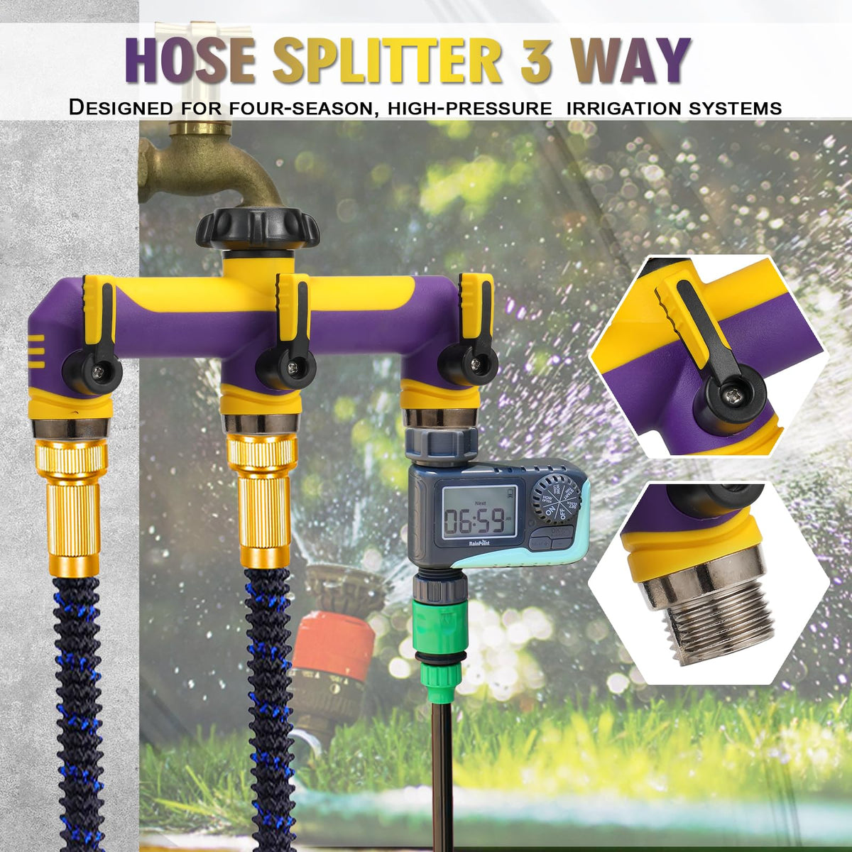 ATAOSGR easy install outdoor faucet splitter demonstrates simple threading for tool free setup